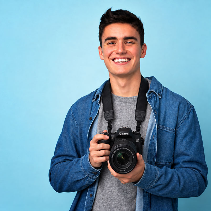 Photographer holding his camera